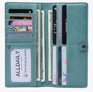 Blue‎ Vegan Leather Wallet With RFID Blocking